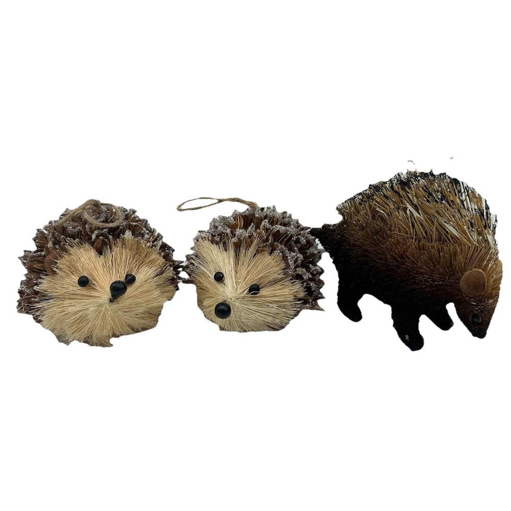 Pier 1 Set Of 3 Hedgehog & Porcupine Hanging Ornaments 3-5" Winter Woodland
